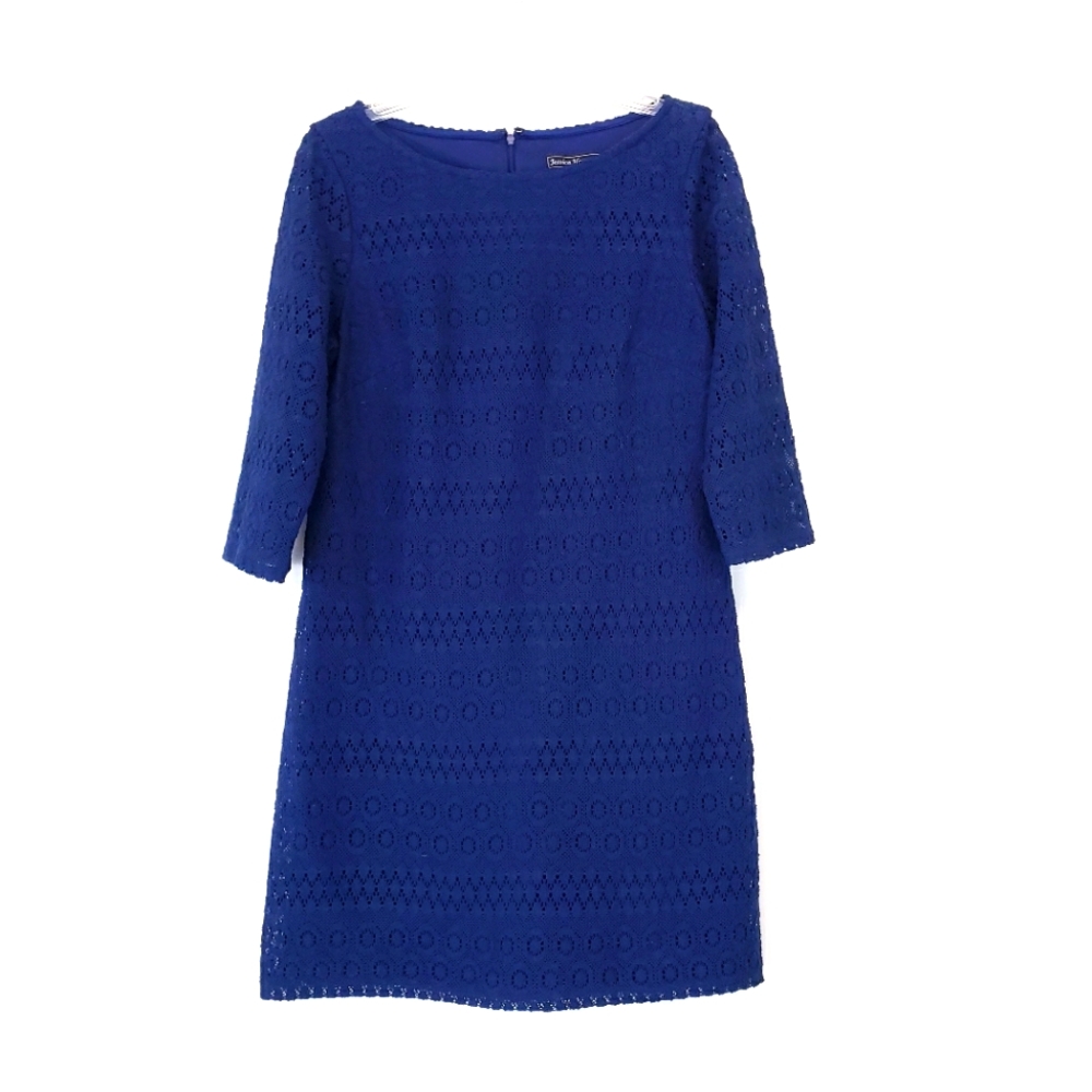 Jessica Howard Navy Blue Lace Overlay Sheath Long Sleeve Dress Size 12 Career